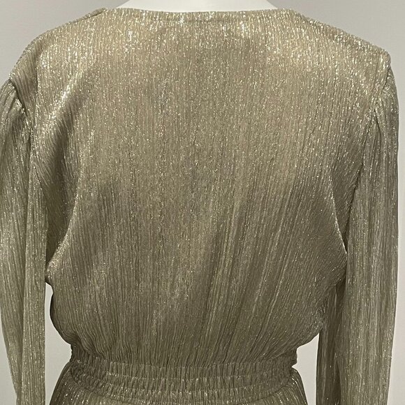 Carla Conti Shimmering Gold Maxi Dress V-Neck Long Sleeve Formal Gown Party XL - Picture 7 of 12